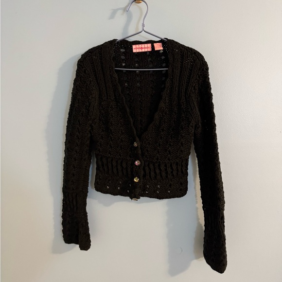Sweaters - vintage Y2K black knitted cardigan with gem buttons size M